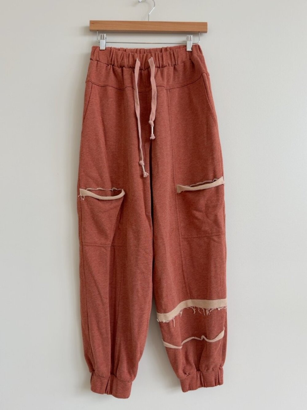 POL Rust Distressed Cargo Jogger Sweatpants Small Boho Raw Edge